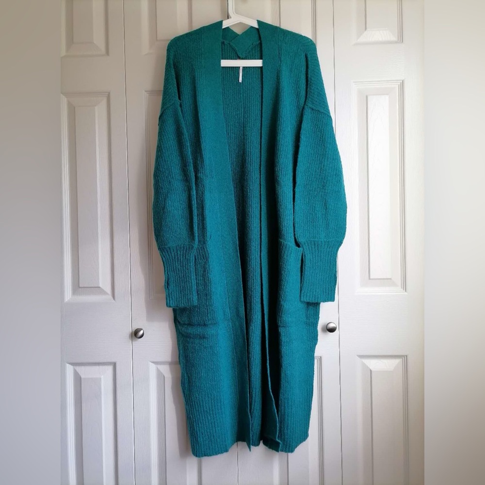 NEW Free People BB Boho Teal Knit Maxi Cardigan